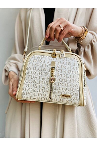 Just Polo حقيبة كتف نسائية بيضاء Jpm2057 كريم
