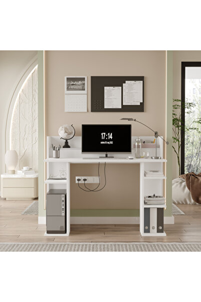 Yurupa Pantego 124cm Çalışma Masası Bilgisayar Masası Raflı Beyaz PAN1-W