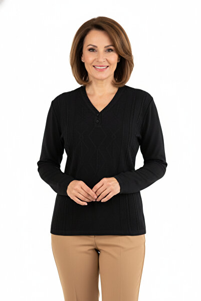 Oppland Дамски зимен вълнен плетен трикотаж Майчин пуловер с две копчета, V-о...