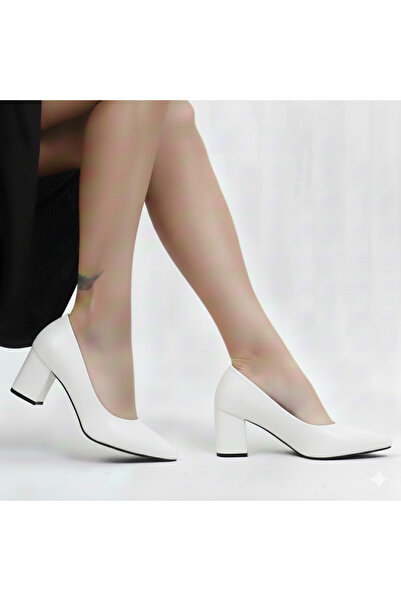 Crista Genuine Leather White 7 cm Heeled Classic Shoes