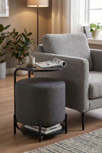 VİLİNZE Çok Amaçlı Metal C Sehpa Puf Seti