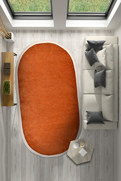 dekozer Azra Oval Kiremit Halı | Yıkanabilir, Kaymaz Taban, Yumuşak Dokulu An...