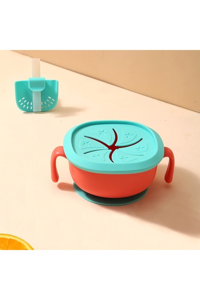 Choice وعاء أحمر 3 في 1 لوجبات الأطفال الخفيفة مع ماصة سيليكون وغطاء وقاعدة ش...