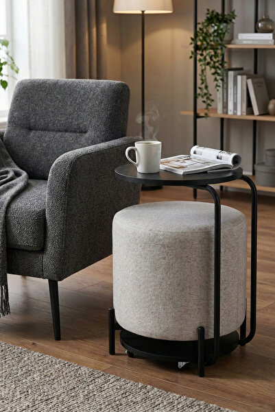 VİLİNZE Çok Amaçlı Metal C Sehpa Puf Seti