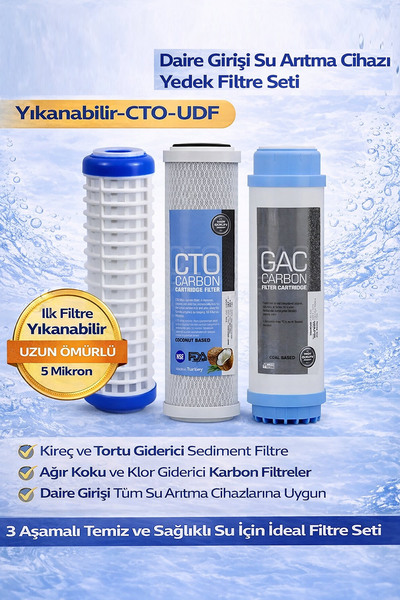 AQUA BELLA Daire Girişi Su Arıtma Cihazı Yedek Filtre Seti Yıkanabilir-CTO-UDF