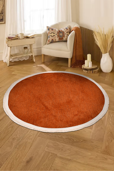 dekozer Azra Kiremit Yuvarlak Mutfak Halısı | Yıkanabilir, Kaymaz Taban, Yumu...