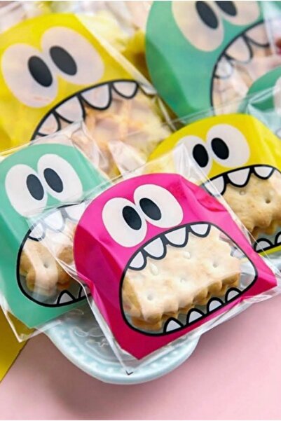 Elizada Karışık Canavar Desenli Bantlı Şeffaf Poşet 10x15 Cm 50 Adet.