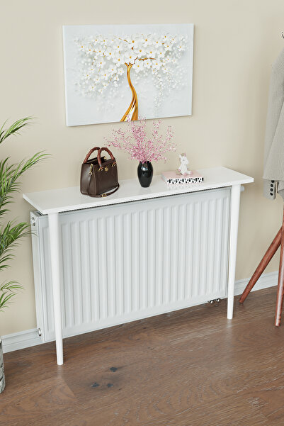 Hediyeler Kapında Petek Üstü Raf Modern 2 Ayaklı Dresuar Kalorifer Peteği Rafı 100 Cm Beyaz- Beyaz