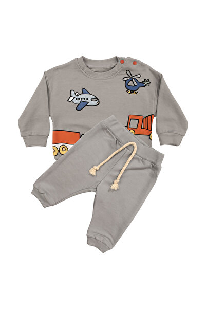 bebegen شاحنة طائرة للأطفال الأولاد باللون البيج مطبوع طقم مكون من قطعتين