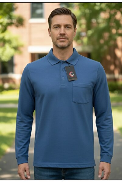 güncüoğlu حقيبة رجالية كلاسيكية من القطن الممشط بأكمام طويلة وياقة