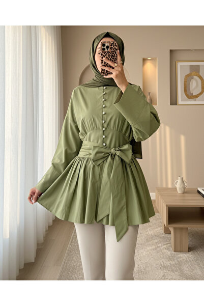 HİJABAYA Туника с колан в талията и камъни копчета по цялата дължина