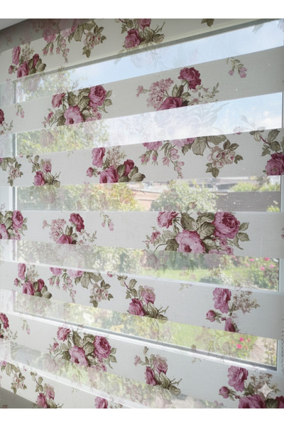 StorMarket - ÇİÇEK DESENLİ MUTFAK GENİŞ PLİSE ZEBRA STOR PERDE