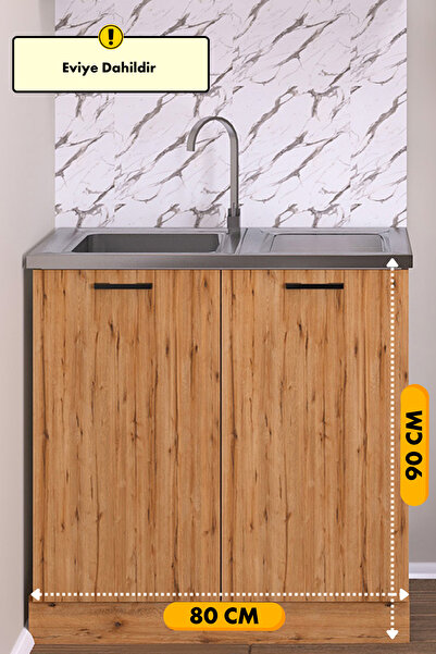 Fly Mobilya 80 Cm Detroit Helena Mutfak Evyeli Alt Modül ,mini Hazır Mutfak Dolabı Alt Modülü