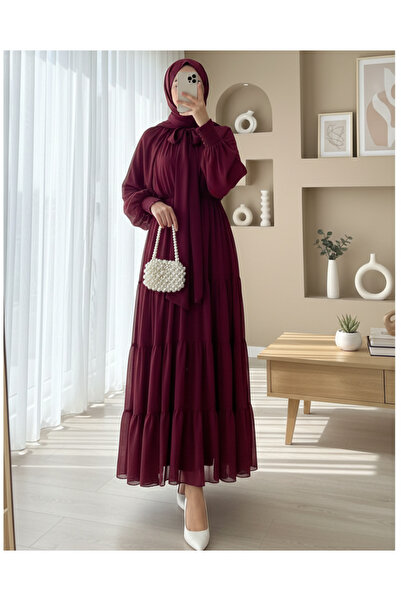 Modamorfo Φόρεμα σιφόν με λεπτομέρεια με κασκόλ στο γιακά - Μπορντό