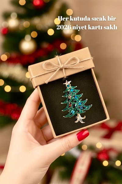 Petalia Yılbaşı Özel Renkli Broş_Işıltılı YılBaşı Çam Ağacı (6 cm)_ Yeni Yıl Hediye