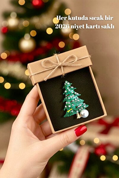 Petalia Yılbaşı Özel Renkli Broş_İnci Detaylı Çam Ağacı (5 cm)_ Yeni Yıl Hediye