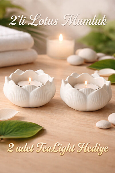 Candle Dekoratif Hediyelik 2'li Lotus Mumluk, Doğal El Yapımı Dekoratif | Tea...