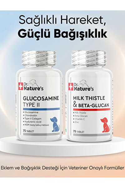 Dr. Nature's Köpekler İçin Karaciğer ve Eklem Desteği – Milk Thistle Beta Glukan + Glukozamin (2x75 Tablet)