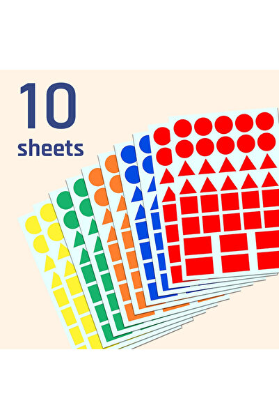 Choice ١٠ أوراق ملصقات أشكال ملونة، ٤ أشكال، ٥ ألوان، ملصقات ترميز لوني، مثلث...