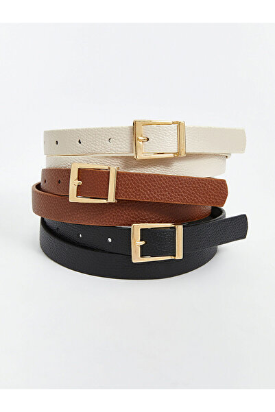 LC Waikiki Meral Collection Black Leather Look Women's Belt 3-Pack