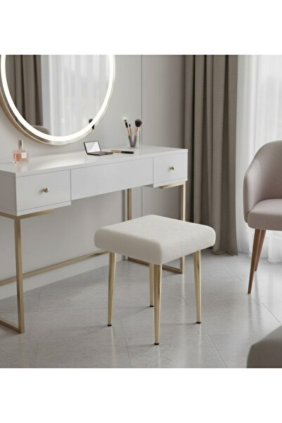 ÖZCAN METAL GOLD Metal Ayak Teddy Kumaş Dekoratif Çok Amaçlı Peluş Puf Tabure...