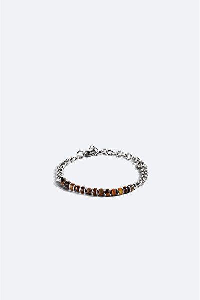 Avva Men's Brown Hematite and Tiger's Eye Stone Bracelet B009612