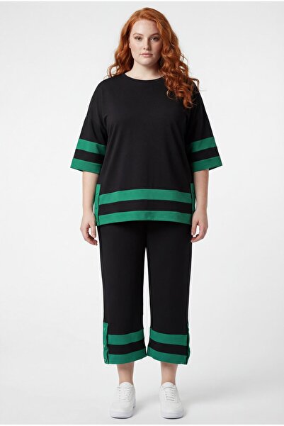 Ebsumu Women's Plus Size Capri Black Tracksuit Set