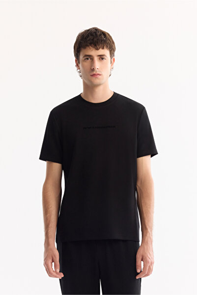 Avva Erkek Siyah Bisiklet Yaka Viskon Karışımlı Bi-Stretch Baskılı Regular Fit T-Shirt A52Y1014