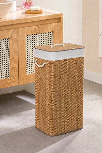 MUBX Bambu Kirli Çamaşır Sepeti Dikdörtgen Büyük Boy Kirli Sepeti Katlanır