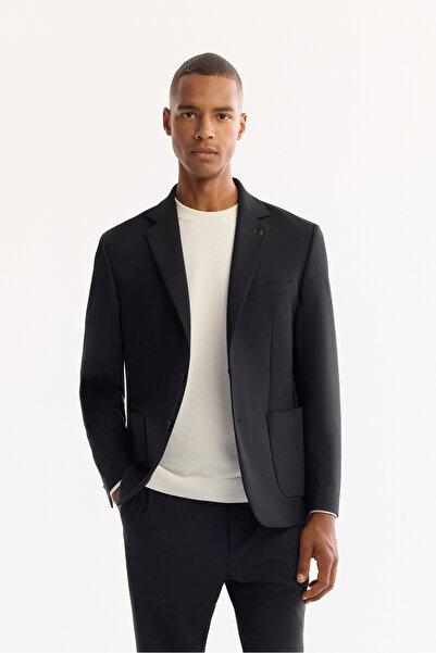 Avva سترة رجالية سوداء ذات ياقة مونو قابلة للتمدد ومقاومة للماء وغير قابلة للتجعد، سترة مريحة بقصة ضيقة A52Y4009