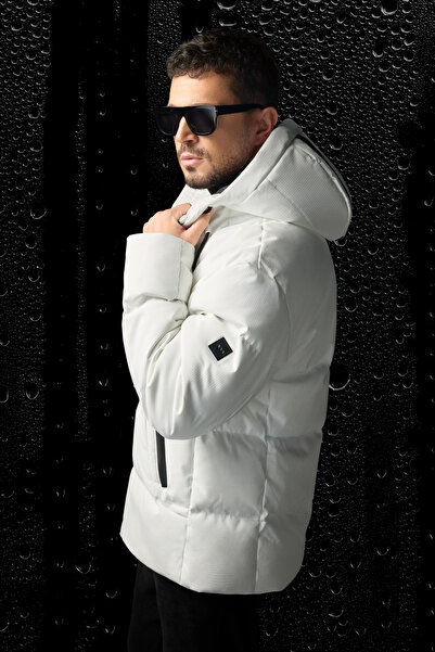 Avva Men's White Hooded Water Repellent Windproof -7 ° C Durable Inflatable Comfort Fit Coat A52Y6184