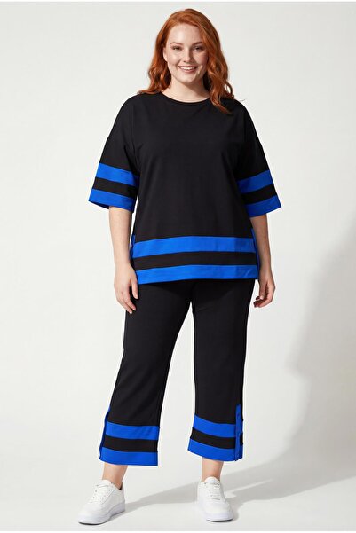 Ebsumu Women's Large Size Capri Saks-Black Tracksuit Set