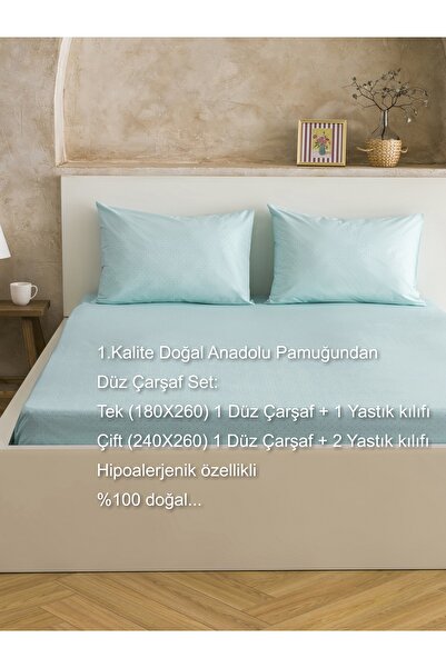 homewell 1St Quality Natural Anatolian Cotton Hypoallergenic Flat Sheet Set Mint