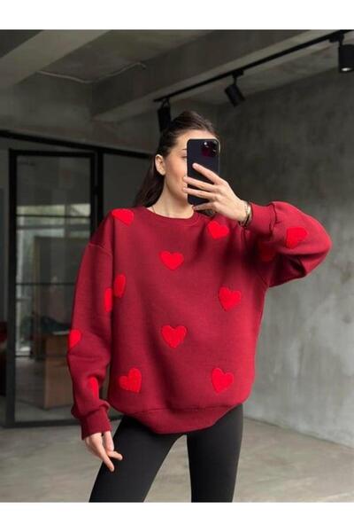 ribana KALP NAKIŞLI 3 İPLİK ŞARDONLU SWEATSHIRT