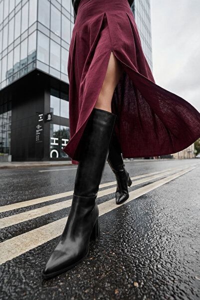 Marjin Cizme cu toc gros pentru femei, cu vârf ascuțit, fără fermoar, cu toc,...