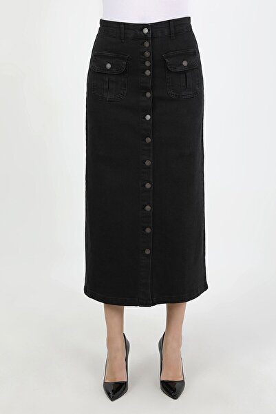 VELLICHOR Full Buttoned Hem Pocket Hijab Skirt Black