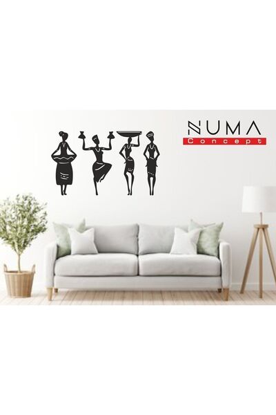 Numa Concept Duvar Dekoru 4'lü MDF Salon Ofis Ve Antre İçin Afrikalı Kadınlar Duvar Dekor Seti