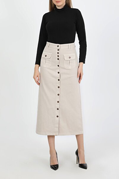 VELLICHOR Full-Length Buttoned Hem Pocket Hijab Skirt Antique Ecru