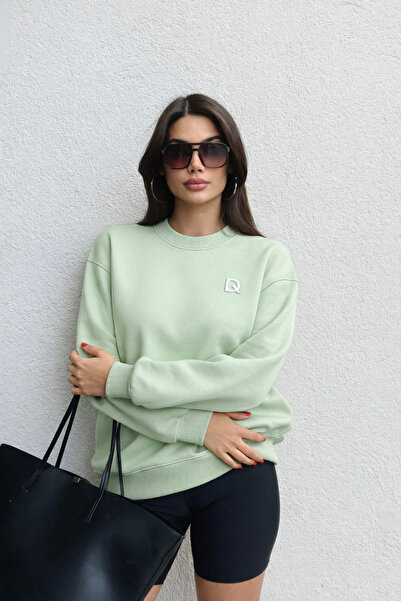 Ramior Hanorac oversize pentru femei, verde deschis – Basic cu gât rotund