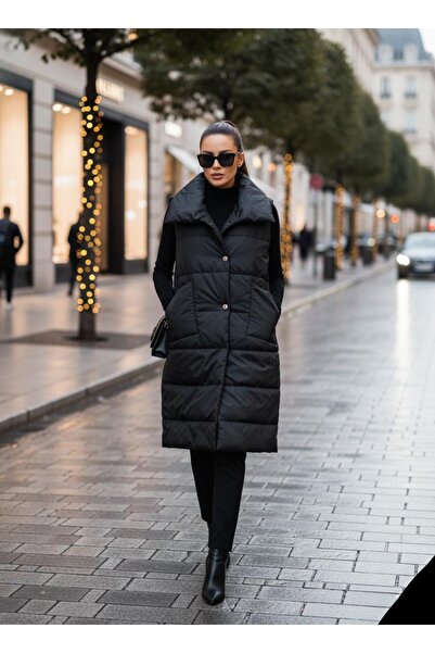 MAXLEVEL MODA Γυναικείο φουσκωτό γιλέκο μεγάλου μεγέθους με λαιμόκοψη ελέφαντα