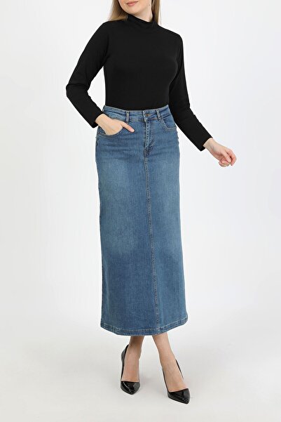 VELLICHOR تنورة جينز من القماش الطبيعي مع مسامير على شكل نجمة باللون الأزرق