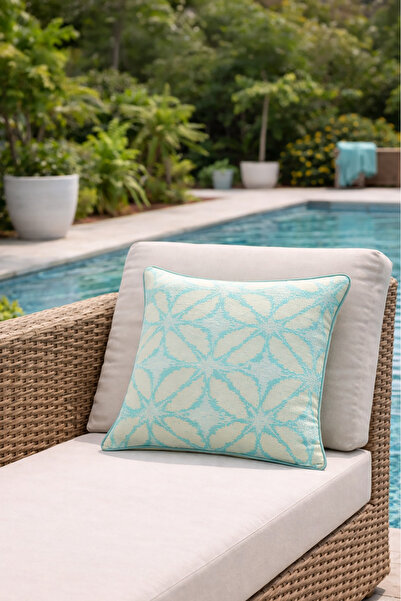 PS FABRIC غطاء وسادة خارجي أزرق مقاس 50 × 50 سم - قماش طارد للماء ولا يتلاشى