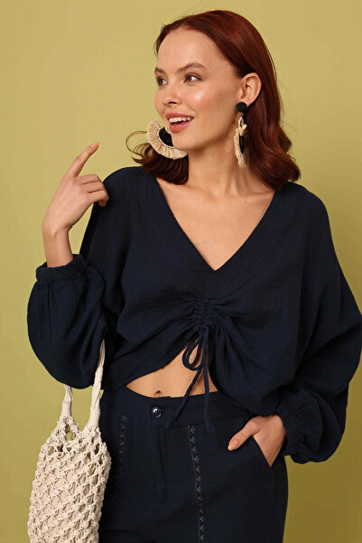 Fast Perry Блуза з збірками спереду, темно-синя