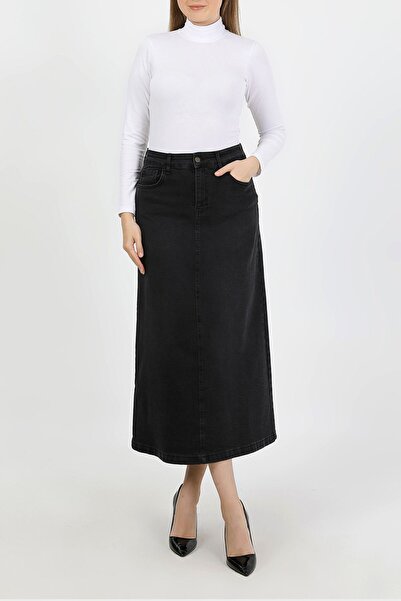 VELLICHOR Doğal Kumaşlı Yıldız Rivetlı Kot Etek Siyah