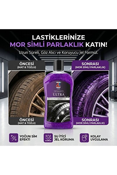 4E CARE Ultra Lastik Parlatıcı Jel Mor Simli & Lastik Süngeri Hediyeli