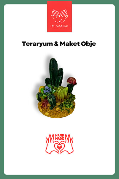 HOBİ Kaktüs aranjman minyatür bahçe dekoru. Teraryum objesi