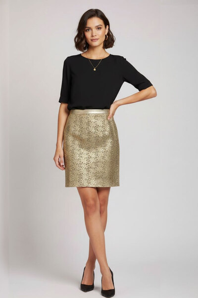 Deriderim Floral Gilded Women's Leather Skirt