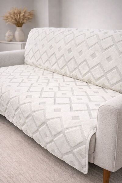 coverbox Husa pentru canapea WELSOFT cu burete antiderapant - Husa pentru canapea extensibila 170x210 CULOARE CREMA (1 bucată)