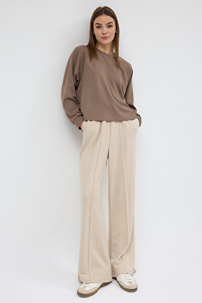 Rays 8218m Elastic Waist Wide Leg Sweatpants Beige