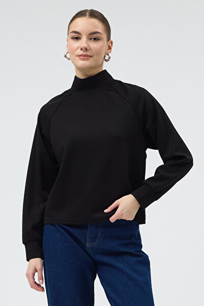 Rays Hanorac negru guler ridicat cu mâneci raglan pentru femei 8252A